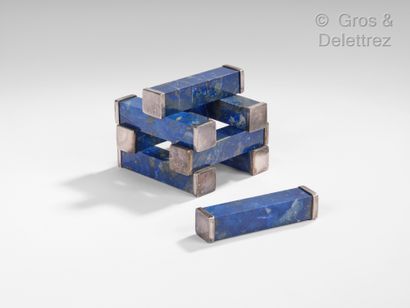  Set of eight lapis lazuli knife holders and silver mountings.