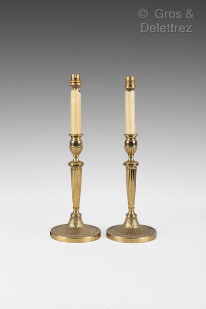 Pair of gilt bronze candlesticks in the Directoire...