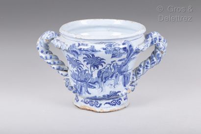 Delft Vase in blue glazed earthenware decorated...