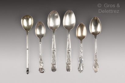 null Lot of six small silver spoons decorated with iris, foliage and flowers. including...