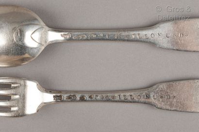 null Silver flatware model engraved G Villon. Saumur, XVIIIth century Silver flatware...