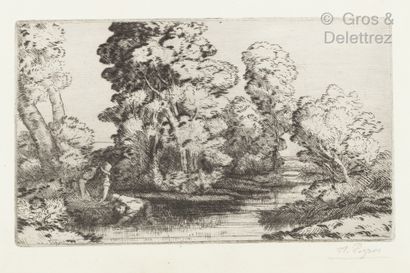 null Alphonse LEGROS (1837 - 1911)

-Trees in the countryside 11,1 x 20 cm.

-Boat...