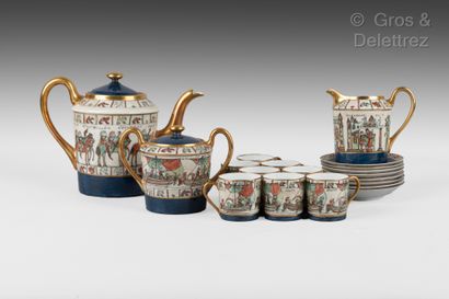 null Service à thé en porcelaine de Limoges à décor peint figurant la broderie de...