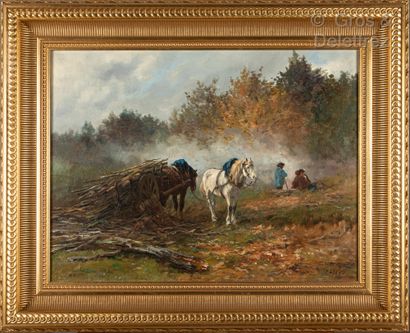Georges CALVES (1848-1923) The wooden cart...