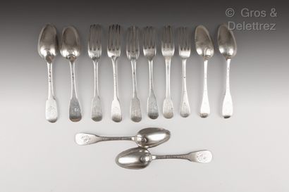 Six forks and six table spoons in silver...