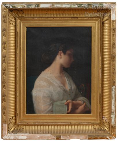 null Jeanne Scapre-Pierret d’après Hippolyte Flandrin Portrait d’élégante au livre...