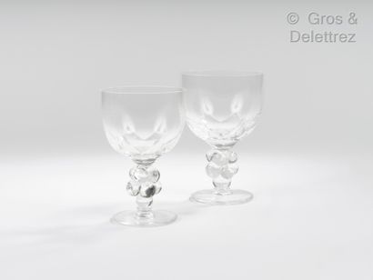 null Lalique France. Three water glasses and six wine glasses out of crystal, the...