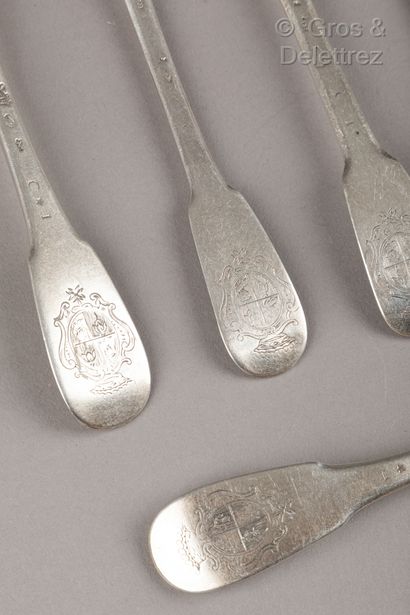 null Six forks and six table spoons in silver with engraved decoration of county...