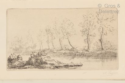 null Alphonse LEGROS (1837 - 1911)

-Trees in the countryside 11,1 x 20 cm.

-Boat...