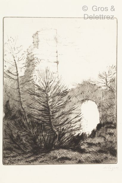 null Alphonse LEGROS (1837 - 1911)

-Village with a tower 11,7 x 20cm.

-Fisherman...