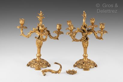 null Pair of candelabras with four arms of light, gilt bronze, Louis XV style. One...