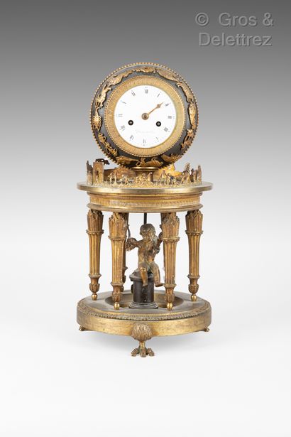 Temple of Love clock in gilt and patinated...
