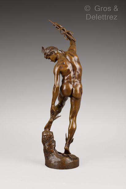 null Raymond SUDRE (1870-1962), after Le départ de Mercure Sculpture in brown patinated...