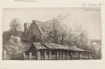 null Alphonse LEGROS (1837 – 1911)

-Le coup de vent. 16 x 9,2 cm signé

-Arbres...