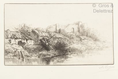 null Alphonse LEGROS (1837 – 1911)

-Arbres dans la campagne 11,1 x 20 cm.

-Barque...