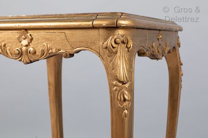 null Small Louis XV style gilded wood coffee table with red veined marble top 76...
