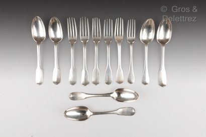 null Six forks and six table spoons in silver with engraved decoration of county...