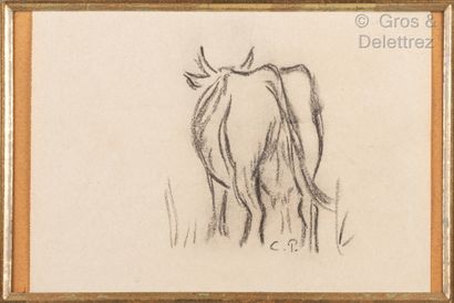 null Camille PISSARRO (1830-1905) Vache dans un pré Fusain sur papier, monogrammé...