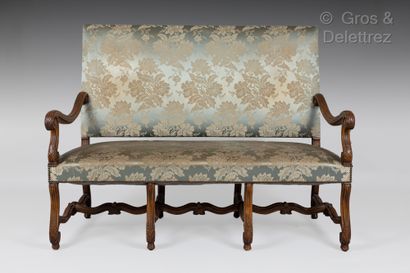 Large sofa in natural wood, molded and carved,...