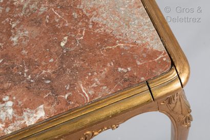 null Small Louis XV style gilded wood coffee table with red veined marble top 76...