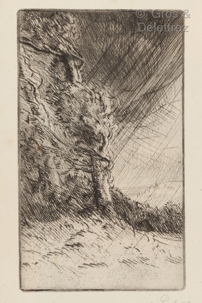 null Alphonse LEGROS (1837 – 1911)

-Le coup de vent. 16 x 9,2 cm signé

-Arbres...