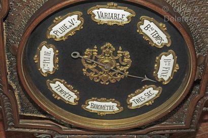 null 
Baromètre en bronze patiné brun orné d’un profil de Louis XIV

Haut. 103 cm  Larg....