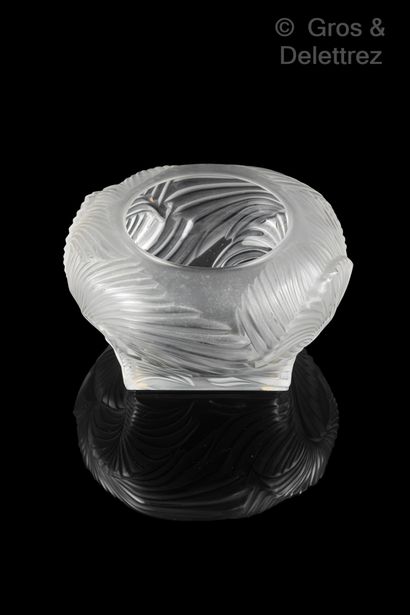 null Lalique France. Vase out of pressed moulded glass partially satiny with decoration...