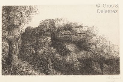 null Alphonse LEGROS (1837 - 1911)

-Village with a tower 11,7 x 20cm.

-Fisherman...
