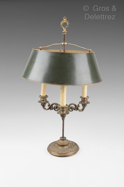 Lamp bouillotte in bronze with three arms...