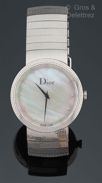 DIOR "D de Dior" - Steel ladies' watch bracelet, round case (32 mm), mother-of-pearl...
