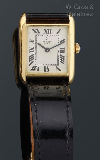 RICHARD ZEGER Yellow gold ladies' wristwatch, rectangular case (22 mm), white dial...