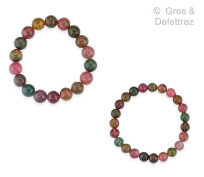 null Lot composed of two bracelets formed each of a row of multicolored tourmaline...