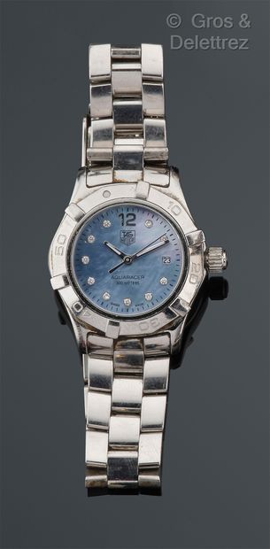 TAG HEUER Steel watch bracelet, mother-of-pearl dial with diamond markers, date at...