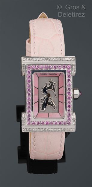 CARRERA Y CARRERA Ladies' wristwatch in white gold, rectangular case (26 mm), the...