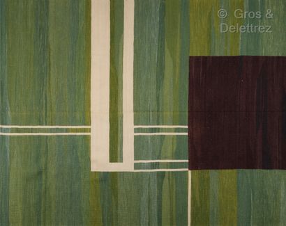 Eileen GRAY (1878-1976), d’après un carton de Tapis en laine à motifs géométrique...
