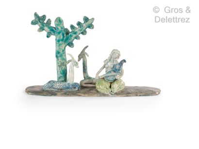 Guidette CARBONELL (1910-2008) « Musicienne au lamas » 	

Sculpture en céramique...