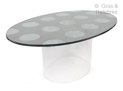 Maria PERGAY (née en 1930) Table de salle à manger, doubles plateaux ovales en verre...