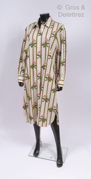 PAUL & JOE Robe longue chemise en coton blanc imprimé d’un motif floral multicolore,...
