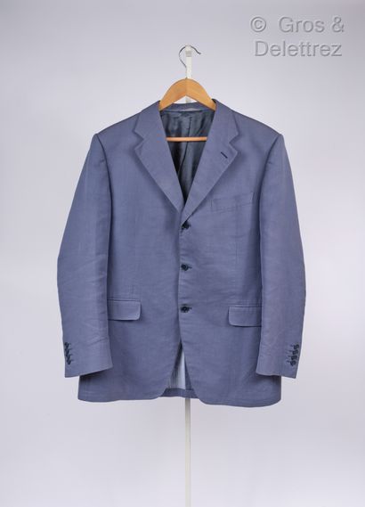 CANALI Veste en coton bleu, col châle cranté, simple boutonnage, deux poches à rabat,...