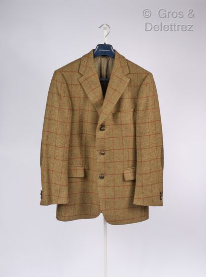 BURBERRY Veste en laine verte à motif de carreaux rouge, col châle cranté, simple...