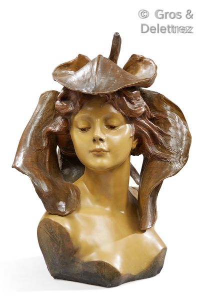 null "Friedrich GOLDSCHEIDER's Manufacture Bust of a woman Enamelled terracotta sculpture...