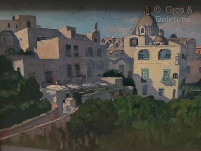  Mathilde ARBEY (1890-1966) 
Vue d’une ville 
Huile sur panneau. 
24,5 x 33 cm 
(Provenance...