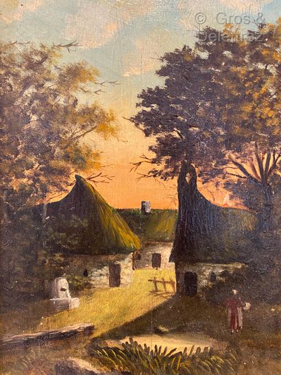 null French school, early 20th century 

Sunset at the farm 

Oil on panel 

22 x...