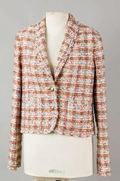 CHANEL circa 2005 Veste en tweed polyamide et nylon chinée multicolore agrementé...