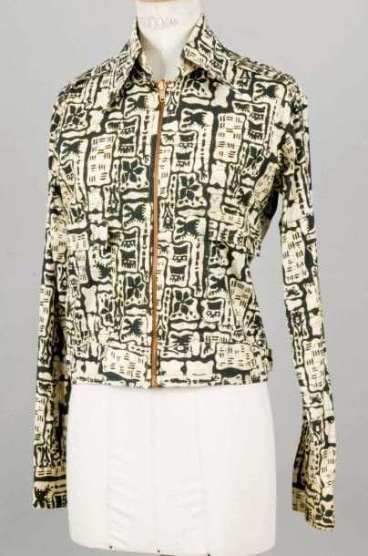 Paco RABANNE circa 1968-70 Blouson en coton imprimé d'influence Africaine beige noir,...