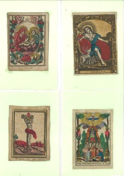 null 12 Images pieuses imprimées en couleurs, du XVIIIe siècle. Jésus-Christ mort...