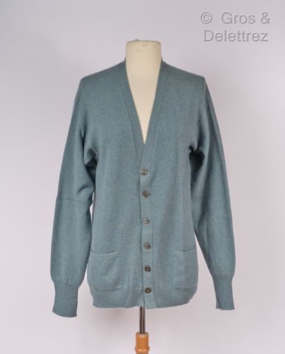 HERMÈS Paris made in France Blue mottled cashmere cardigan, V-neck, single breasted,...