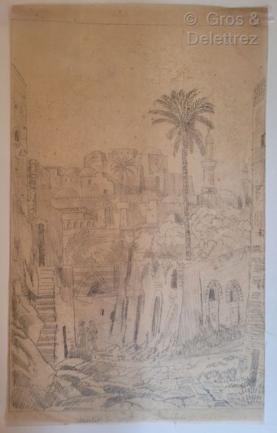 Attribué à Constant BOURGEOIS DU CASTELET (1767-1841) Quartier des Juifs à Jérusalem

Crayon,...