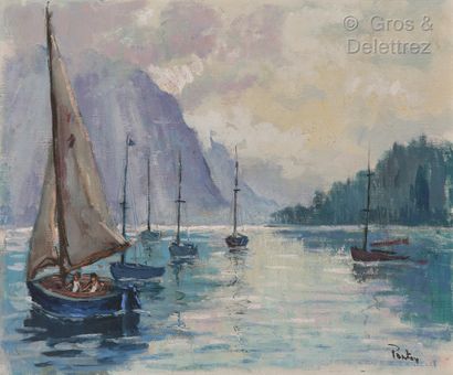 Henri PONTOY (1888-1968) Voiliers sur un lac

Huile sur toile, signée en bas à droite.

38...