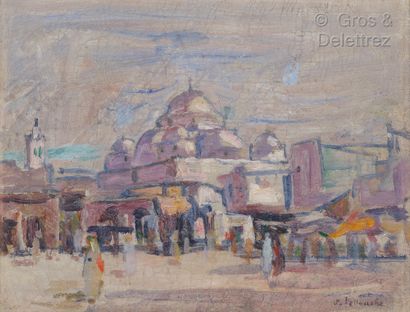 Jules LELLOUCHE (1903-1963) La Mosquée Sidi-Marrez

Gouache sur carton.

Signée en...
